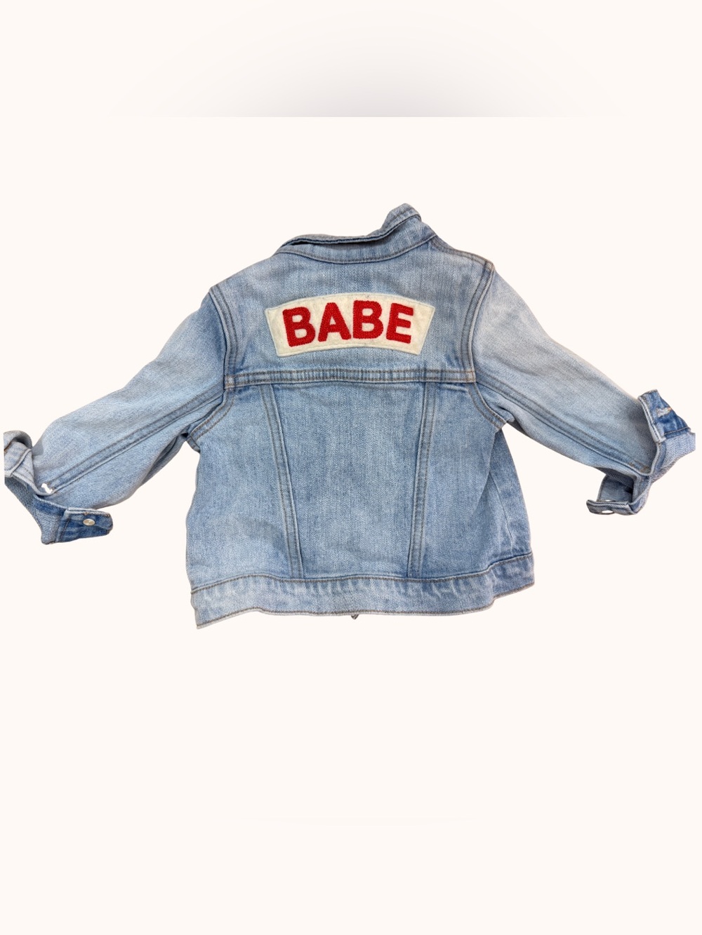 Ingrid & Isabel Light Blue Denim Jacket with Red 'BABE' Patch